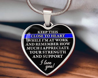 Custom engraved thin blue line necklace gift for her from law enforcement officer, Police wife gifts, Cop to girlfriend, Deputy sheriff mom