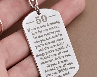 Personalized keychain 50th birthday gift for son | Meaningful keepsake present for grandson turning 50 years old | 50th bday from parents