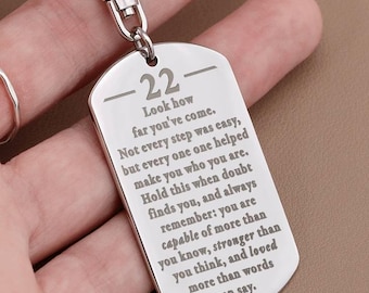 Personalized keychain 22nd birthday gift for son | Thoughtful present for grandson turning 22 years old | 22nd bday gift from parents