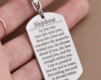 Personalized gift from aunt to my nephew, Teen nephew birthday gift keychain, College nephew gift from uncle, Nephew first day of school
