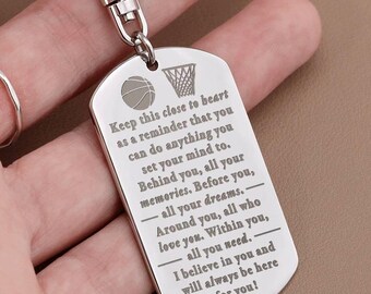 Son basketball gift keychain personalized | High school boys basketball bag tag present | Mom to son basketball senior night gift from dad