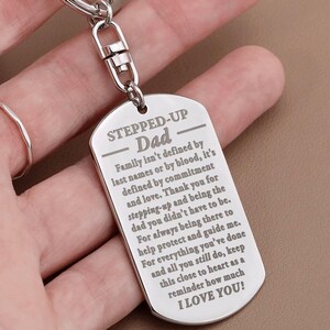 Engraved keychain for stepfather gift | Stepped up dad keyring | Meaningful Stepdad wedding gifts | Stepfather of the bride present