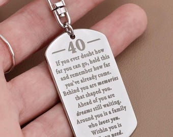 Personalized keychain 40th birthday gift for son | Meaningful keepsake present for grandson turning 40 years old | 40th bday from parents