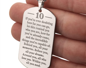 Engraved necklace 10th birthday gift to son | Thoughtful birthday present for grandson turning 10 years old | Tenth birthday boy keepsake