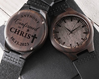 Personalized Confirmation gift for boys | Custom engraved wood watch for his confirmation | Confirmed in Christ watch