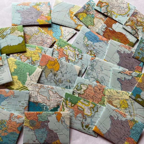 30 Landkarten Mini-Briefumschläge, Upcycling