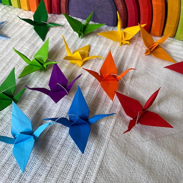 Midi Kranich-Girlande Regenbogen, Origami, Japanische Kunst