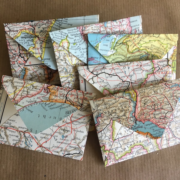 Maps, Minis, Upcycling - Mini - Envelopes (10 pieces)