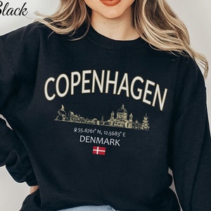 Copenhagen Skyline Sweatshirt, Denmark Flag Unisex Crewneck, Europe Vacation Gift