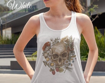 Mushroom Skull Tank Racerback Tank Top, Goblincore Clothinng, Vintage Style Top, Goth Shirt, Punk Rock Tank