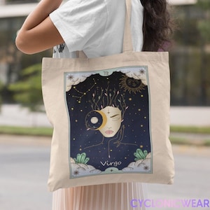 Virgo Zodiac Tote Bag, Virgo Birthday Gift, Celestial Tote Bag, Astrology Bag, Tarot Tote Bag, Cotton Tote Bag image 1