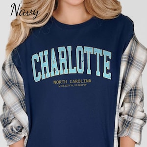 Charlotte North Carolina Shirt, Vintage Style Family Vacation Gift, Sports Fan Souvenir, Charlotte GPS Tee
