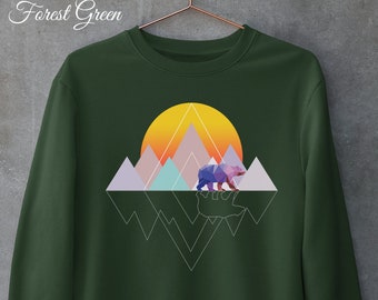 Polygonal Polar Bear Sweatshirt, Camping Nature Sweater, Mountain Hiking Gift, Bear Lover Sweatshirt, Nature Lover Gift, Earth Day Gift