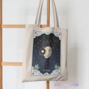 Virgo Zodiac Tote Bag, Virgo Birthday Gift, Celestial Tote Bag, Astrology Bag, Tarot Tote Bag, Cotton Tote Bag image 2