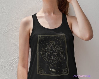 Aries Zodiac Tank Top, Aries Birthday Gift, Boho Tank Top, Astrology Tank, Celestial Clothing, Tarot Card Top, Racerback Tank Top