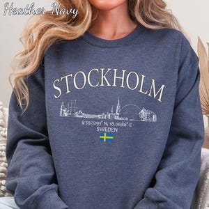 Stockholm Sweatshirt, Scandinavian Skyline Crewneck, Cozy Sweden Travel Gift for Nordic Vacation