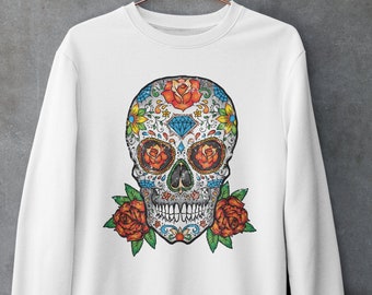 Unisex Mens Sweatshirt Punk Sweater Graphic Sweatshirt Sugar Skull Design