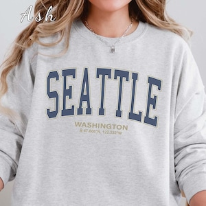 Seattle Sweatshirt, Vintage Style Washington Crewneck, Seattle Vacation Gift, College Sweater, Sports Fan Souvenir