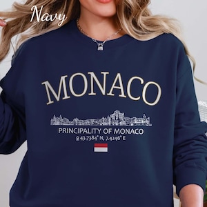 Monaco Sweatshirt Flag Vintage Monte Carlo Crewneck, French Riviera Cozy Pullover, Travel Sweatshirt, Aesthetic European Fashion Travel Gift