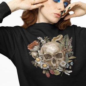 Goblincore Mushroom Skull Sweatshirt Gothic Aesthetic Grunge Clothing Gift for Him Her Unisex Crewneck Sweater