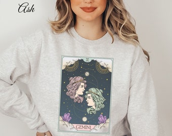 Tarot Gemini Sweatshirt, Gemini Birthday Gift, Astrology Birthday Gift, Women's Boho Style Clothing, Zodiac Constellation Sweater