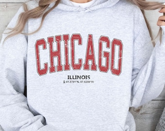 Chicago Hoodie, Vintage Illinois Sweater, Family Travel Vacation Gift, College Student Apparel, Sports Fan Souvenir