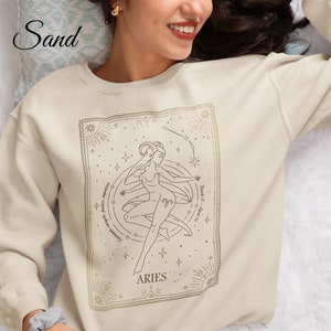 Aries Zodiac Tarot Sweatshirt, Aries Birthday Gift, Minimalist Zodiac Sweater, Astrology Gift For Mom, Cozy Aries Women's Sweatshirt