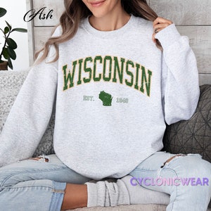 Wisconsin Sweatshirt | Vintage Style Badgers Crewneck | Cozy Midwest College Town Sweater | Retro Wisconsin Gift for Him or Her