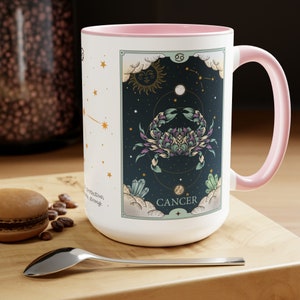 Cancer Zodiac Tarot Coffee Mug, Cancer Birthday Gift, Tarot Card Boho Mug, Celestial Astrology mug