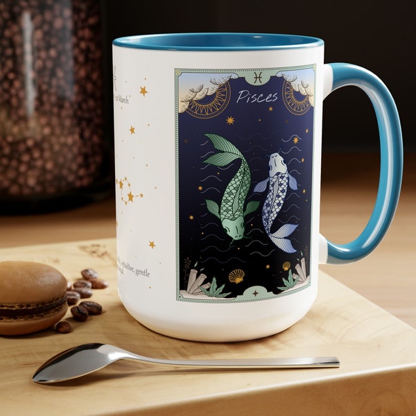 Pisces Zodiac Tarot Coffee Mug, Pisces Birthday Gift, Zodiac Coffee mug, Astrology mug, Celestial Coffee Mug