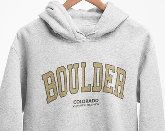 Retro Boulder Colorado Hoodie, Vintage Style Colorado Sweatshirt, Boulder Travel Vacation Gift, Colorado Sports Fan Hoodie, Student Gift