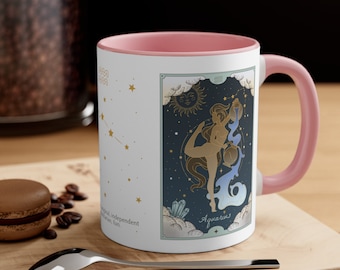 Aquarius Zodiac Tarot Coffee Mug, Aquarius Birthday Gift, Zodiac Coffee mug, Astrology mug, Celestial Coffee Mug