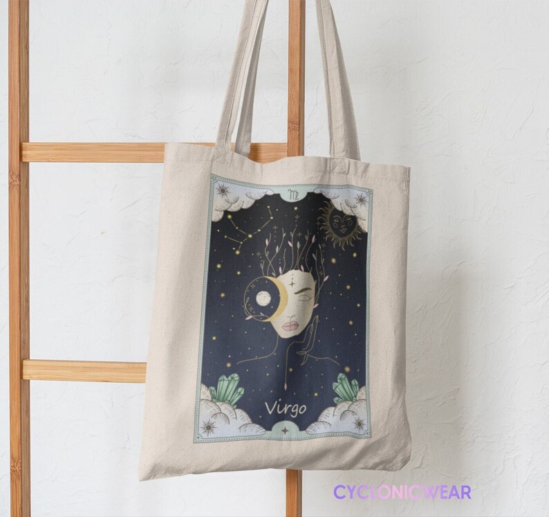 Virgo Zodiac Tote Bag, Virgo Birthday Gift, Celestial Tote Bag, Astrology Bag, Tarot Tote Bag, Cotton Tote Bag image 2