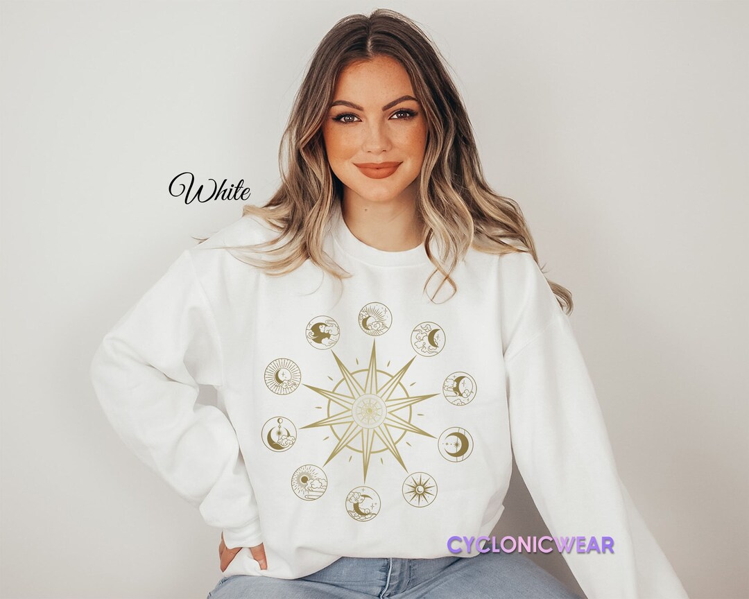 Celestial Compass Sweater, Moon Phases Sweatshirt, Sun and Moon Sweater ...