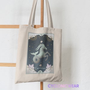 Capricorn Zodiac Tote Bag, Capricorn Birthday Gift, Capricorn Handbag, Celestial Astrology Eco Bag, Tarot Tote Bag