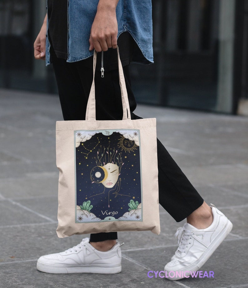 Virgo Zodiac Tote Bag, Virgo Birthday Gift, Celestial Tote Bag, Astrology Bag, Tarot Tote Bag, Cotton Tote Bag image 3