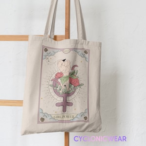 Girl Power Tarot Card Tote Bag, Witchy Tote Bag, Woman Power Bag, Feminist Tote Bag, Empowered Women Tote Bag, Feminism Tote Bag