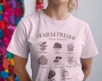 Farm Fresh Mushroom Shirt, Goblincore Clothing, Botanical Tee, Cottagecore T Shirt, Nature Lover Gift, Vegan Shirt, Mycology Tee