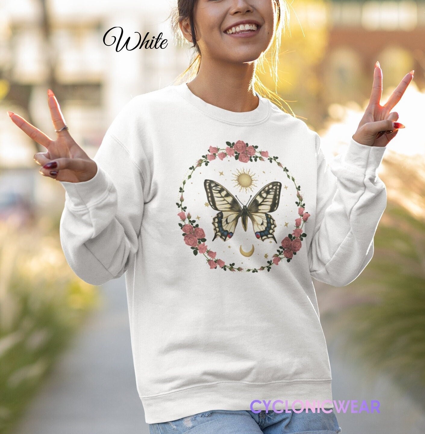 Celestial Butterfly Sweatshirt Sun and Moon Sweater - Etsy Singapore