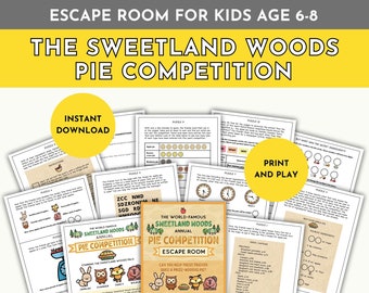 Printable woodland theme escape room fun kids' activity, elementary children's classroom homeschool education, mystery puzzle game for kids