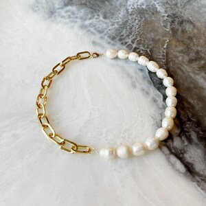 Crystal Pearl Necklace, Chunky Pearl and Chain Necklace, Gold Fill Chain Necklace