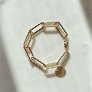 Davies Bracelet, Gold Plated Chunky Chain Bracelet, Square Link Chain Charm Bracelet