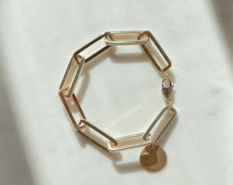 Davies Bracelet, Gold Plated Chunky Chain Bracelet, Square Link Chain Charm Bracelet