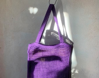 purple crochet tote bag