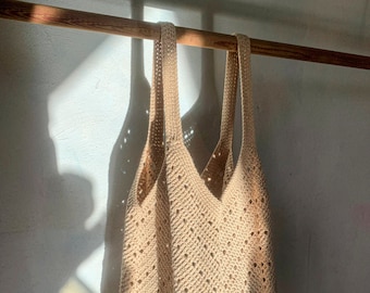 beige crochet tote bag