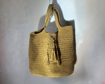 olive green crochet tote bag