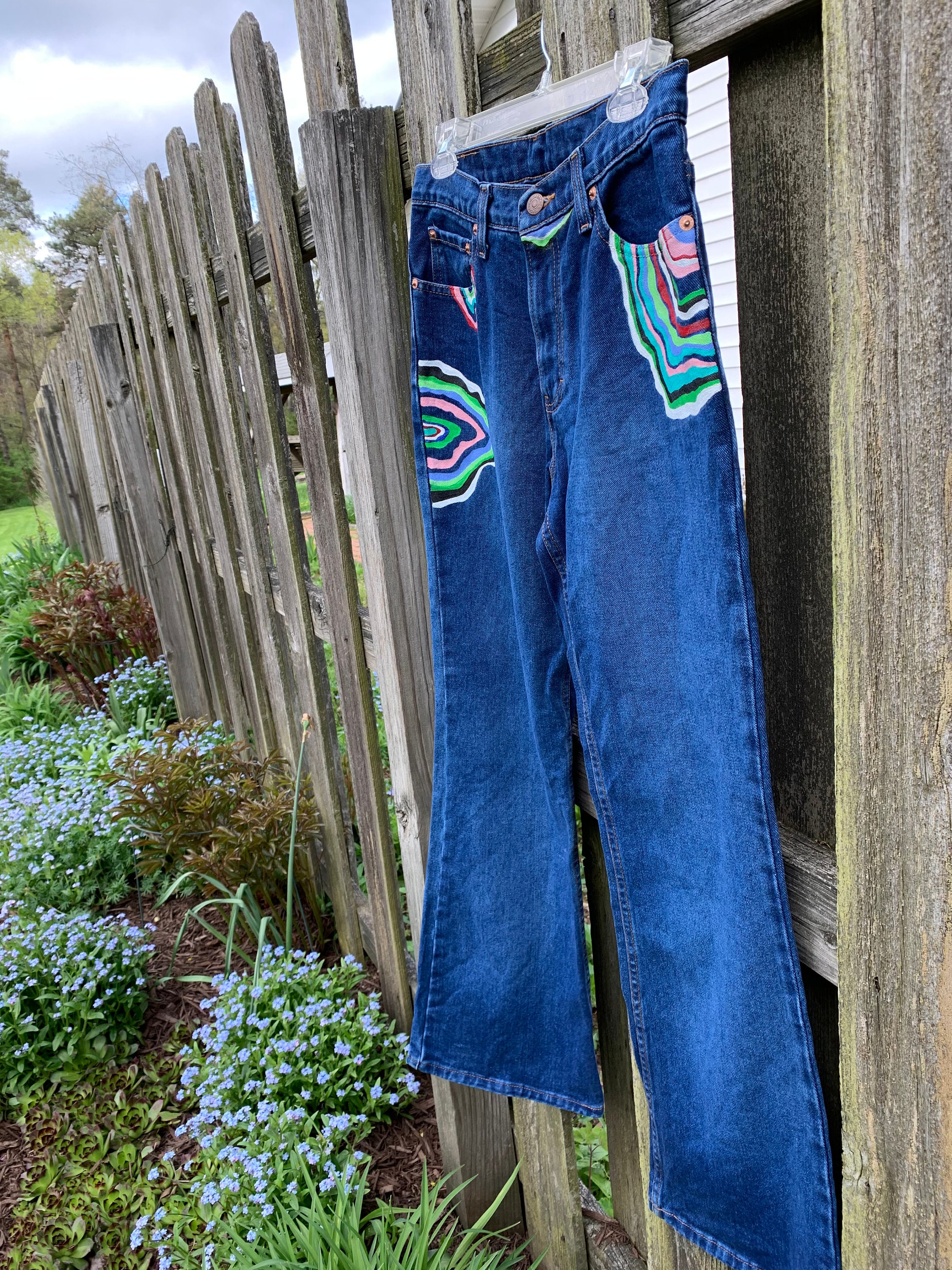 Geode Print Painted Jeanscustom Jeanscolorful Jeanswomen's Denim