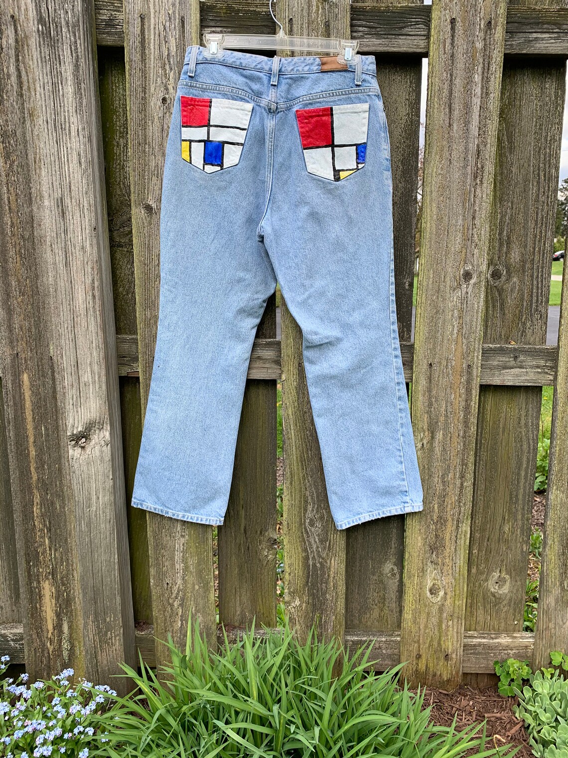 Artsy Painted Jeansmondrian Inspiredcustom Jeanswomen's Denim