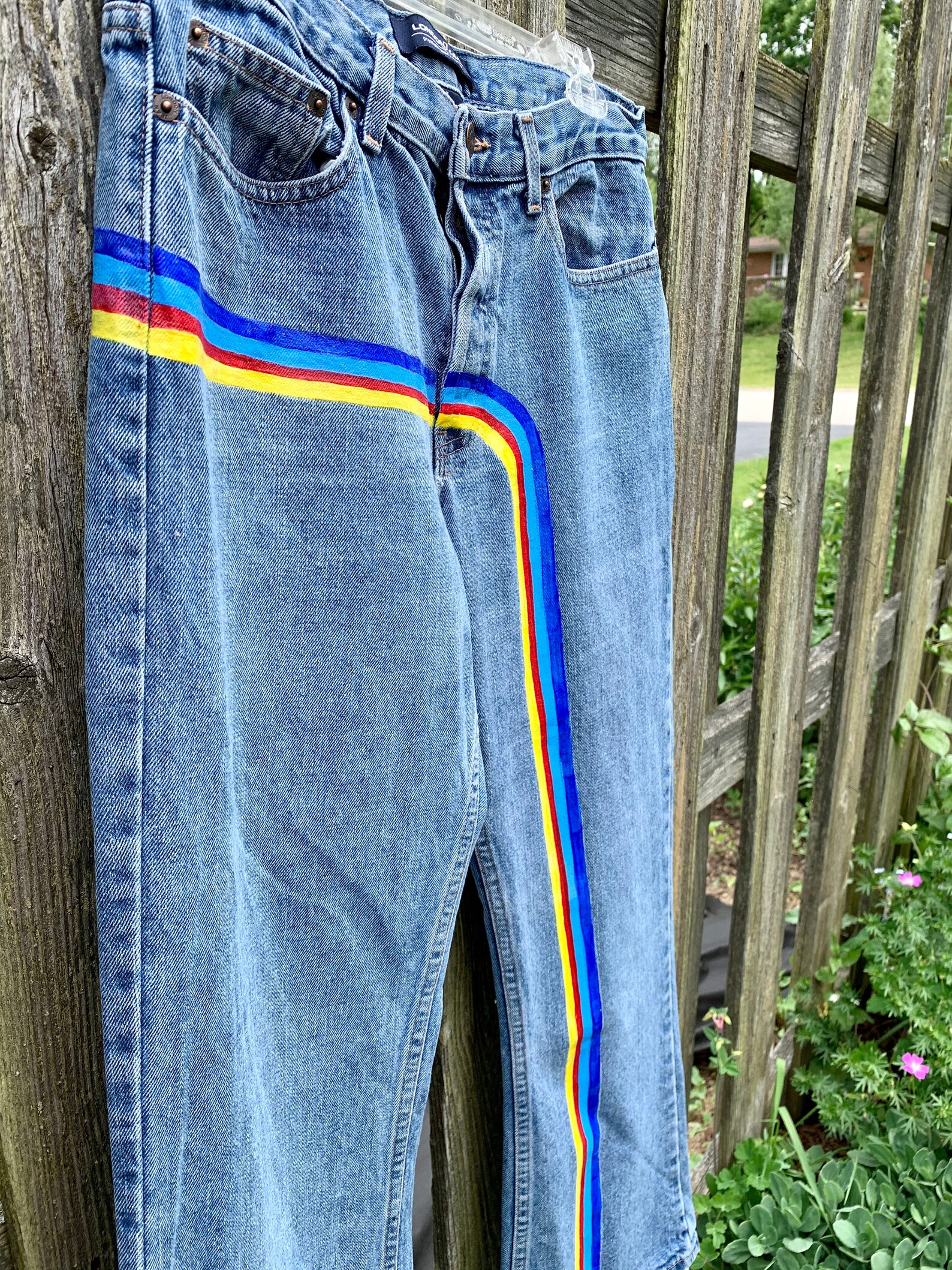 Trendy Painted Jeanspainted Mom Jeanscolorful Denimrainbow Etsy