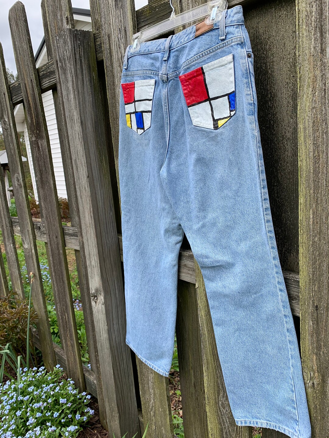 Artsy Painted Jeansmondrian Inspiredcustom Jeanswomen's Denim